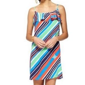 Lilly Pulitzer Silk Dress Laya Nautical Striped Ruffle Large